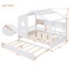 Wooden Full Size House Bed With Trundle, Modern Design for Kids with Storage Shlef, White