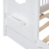 Wooden Full Size House Bed With Trundle, Modern Design for Kids with Storage Shlef, White