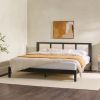 Boho Solid Wood Rattan Panel Headboard King Bedframe – Black