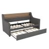 Twin Size Daybed with Trundle Bed, Upholstered Daybed with Charging Station and LED Lights, Gray(Expect arrival date Jun, 14th)