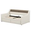 Twin Size Daybed with Storage Drawers, Upholstered Daybed with Charging Station and LED Lights, Beige (Expect arrive date: Jun.,20th.)