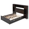 Full Size Wooden Bed With All-in-One Cabinet, Shelf and Sockets,Twin Size Trundle, Espresso