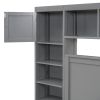 Full Size Wooden Bed With All-in-One Cabinet, Shelf and Sockets,Twin Size Trundle, Gray