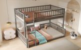 Full XL over Queen Bunk Bed with Ladder and Guardrails, Gray