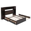 Full Size Wooden Bed With All-in-One Cabinet, Shelf and Sockets,Twin Size Trundle, Espresso