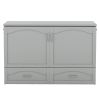 Queen Size Murphy Bed Wall Bed with drawer and a set of Sockets & USB Ports, Pulley Structure Design, Gray