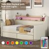 Twin Size Daybed with Storage Drawers, Upholstered Daybed with Charging Station and LED Lights, Beige (Expect arrive date: Jun.,20th.)