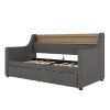 Twin Size Daybed with Trundle Bed, Upholstered Daybed with Charging Station and LED Lights, Gray(Expect arrival date Jun, 14th)