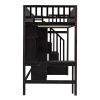 Twin size Loft Bed with Bookshelf,Drawers,Desk,and Wardrobe-Espresso