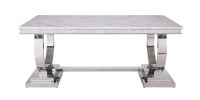 ACME Zander Dining Table, White Printed Faux Marble & Mirrored Silver Finish 68250