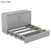 Queen Size Murphy Bed Wall Bed with drawer and a set of Sockets & USB Ports, Pulley Structure Design, Gray