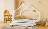 Full Size Metal House Bed with Twin Size Trundle, White