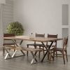 70" Acacia Wood Dining Bench, Farmhouse Design, Crossed Legs, Brown, Chrome