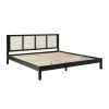 Boho Solid Wood Rattan Panel Headboard King Bedframe – Black