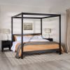Modern Minimalist Boho King Canopy Bedframe – Black