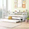 Twin XL Wood Daybed with 2 Trundles, 3 Storage Cubbies, 1 Light for Free and USB Charging Design, White