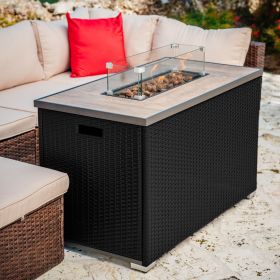 43" Fire Pit Table with Glass Shield with cover (Color: as Pic)