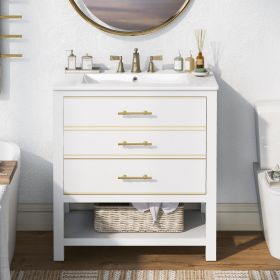 [Viedo]Modern 30inch Navy Blue/White Bathroom Vanity Cabinet Combo with Open
Storge, Two Drawers (Color: White)