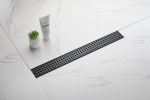 24 Inches Linear Shower Drain with Removable Quadrato Pattern Grate, 304 Stainless Shower Drain Included Hair Strainer and Leveling Feet