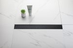 24 Inches Linear Shower Drain with Removable Quadrato Pattern Grate, 304 Stainless Shower Drain Included Hair Strainer and Leveling Feet
