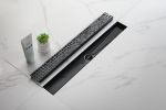 24 Inches Linear Shower Drain with Removable Quadrato Pattern Grate, 304 Stainless Shower Drain Included Hair Strainer and Leveling Feet