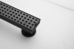 24 Inches Linear Shower Drain with Removable Quadrato Pattern Grate, 304 Stainless Shower Drain Included Hair Strainer and Leveling Feet