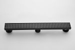 24 Inches Linear Shower Drain with Removable Quadrato Pattern Grate, 304 Stainless Shower Drain Included Hair Strainer and Leveling Feet